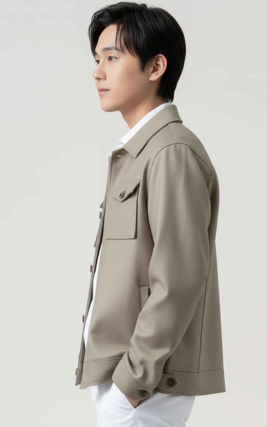 Men's Beige Custom Utility Jackets Casual Daily Outerwear