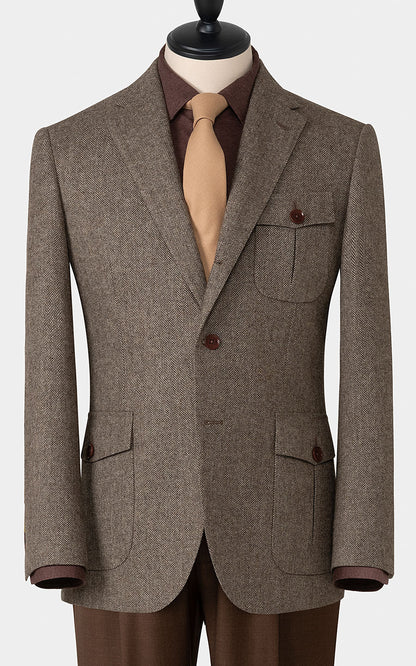 Men's brown herringbone wool blazer bespoke business suit