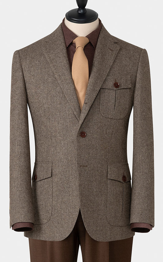 Men's brown herringbone wool blazer bespoke business suit