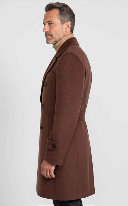 Autumn/Winter Men's Dark Camel Custom Double-Breasted Wool Coat