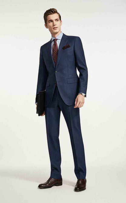Formal business blue checkered men's custom suit set