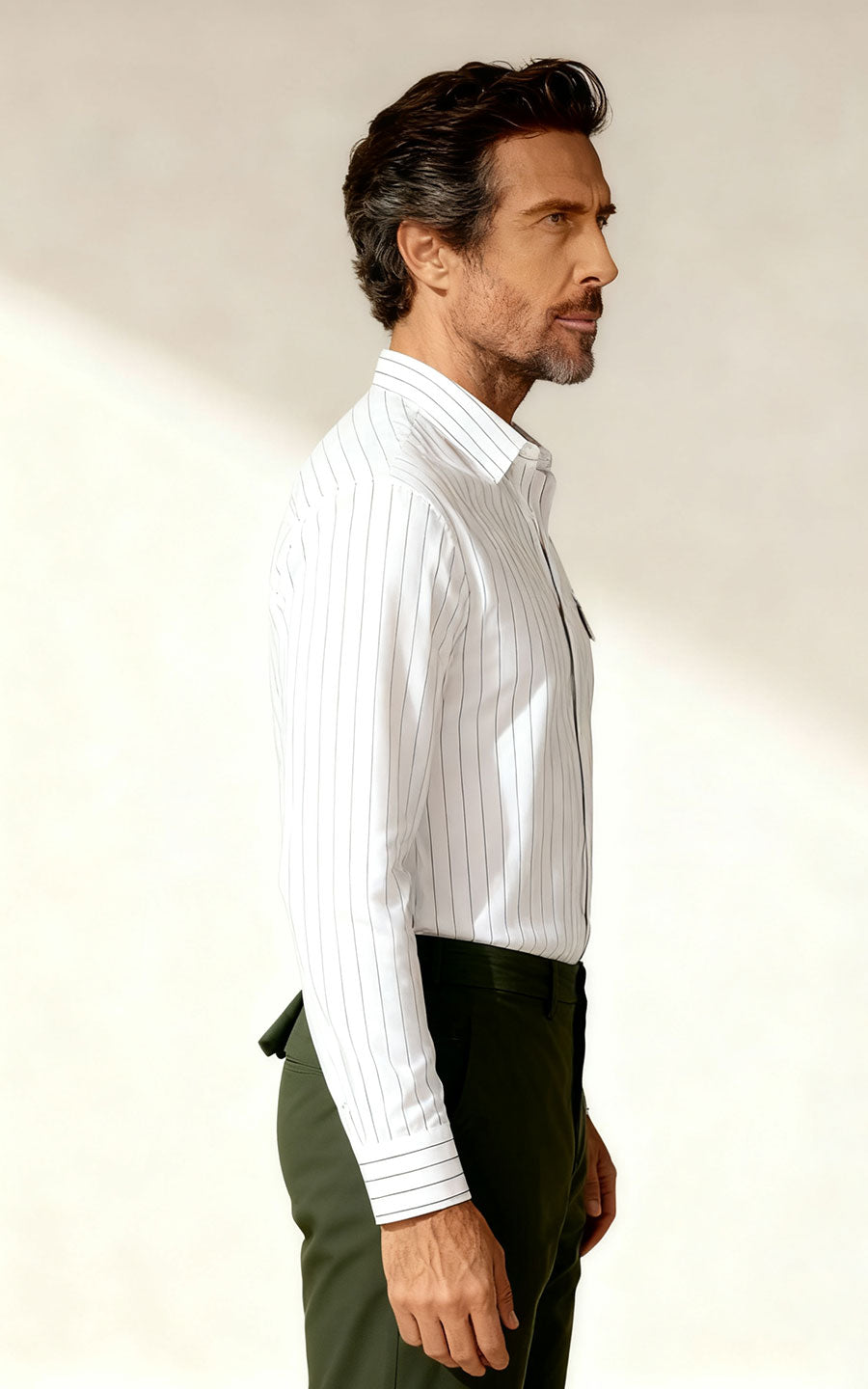 Classic White Striped Men's Casual Shirt - Premium