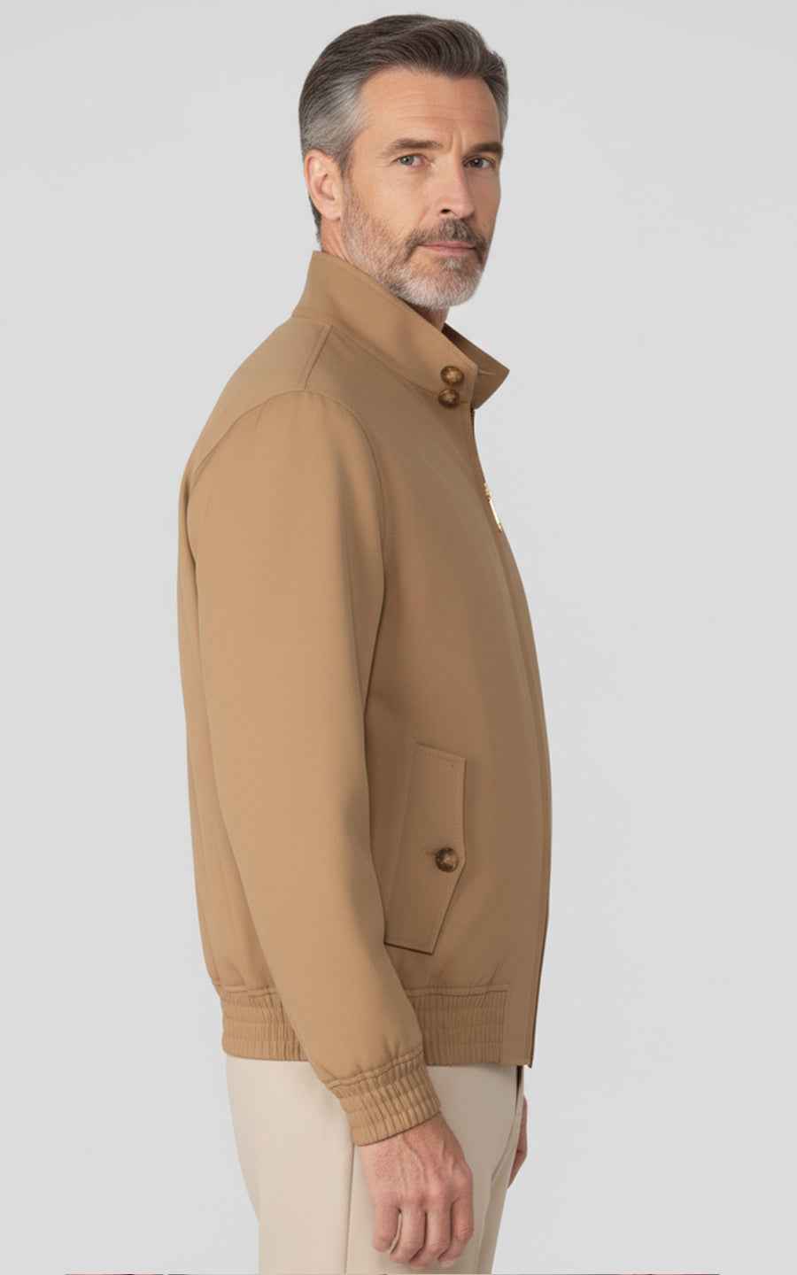 Khaki Custom Men's Slim Fit Casual Zip-Up Jacket