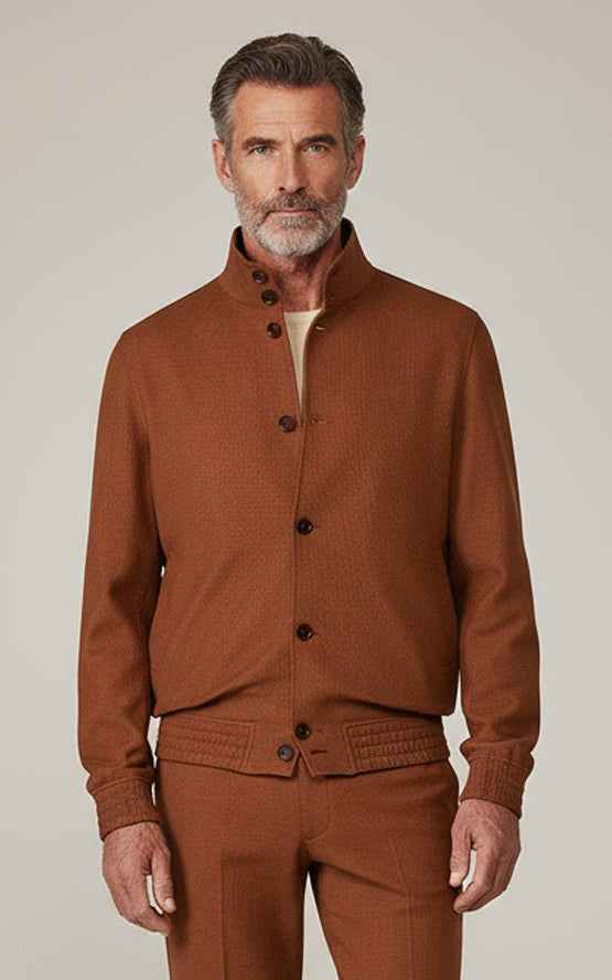 Men's Custom Reddish Brown Stand Collar Casual Jacket