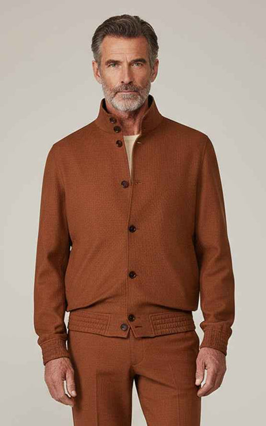 Men's Custom Reddish Brown Stand Collar Casual Jacket