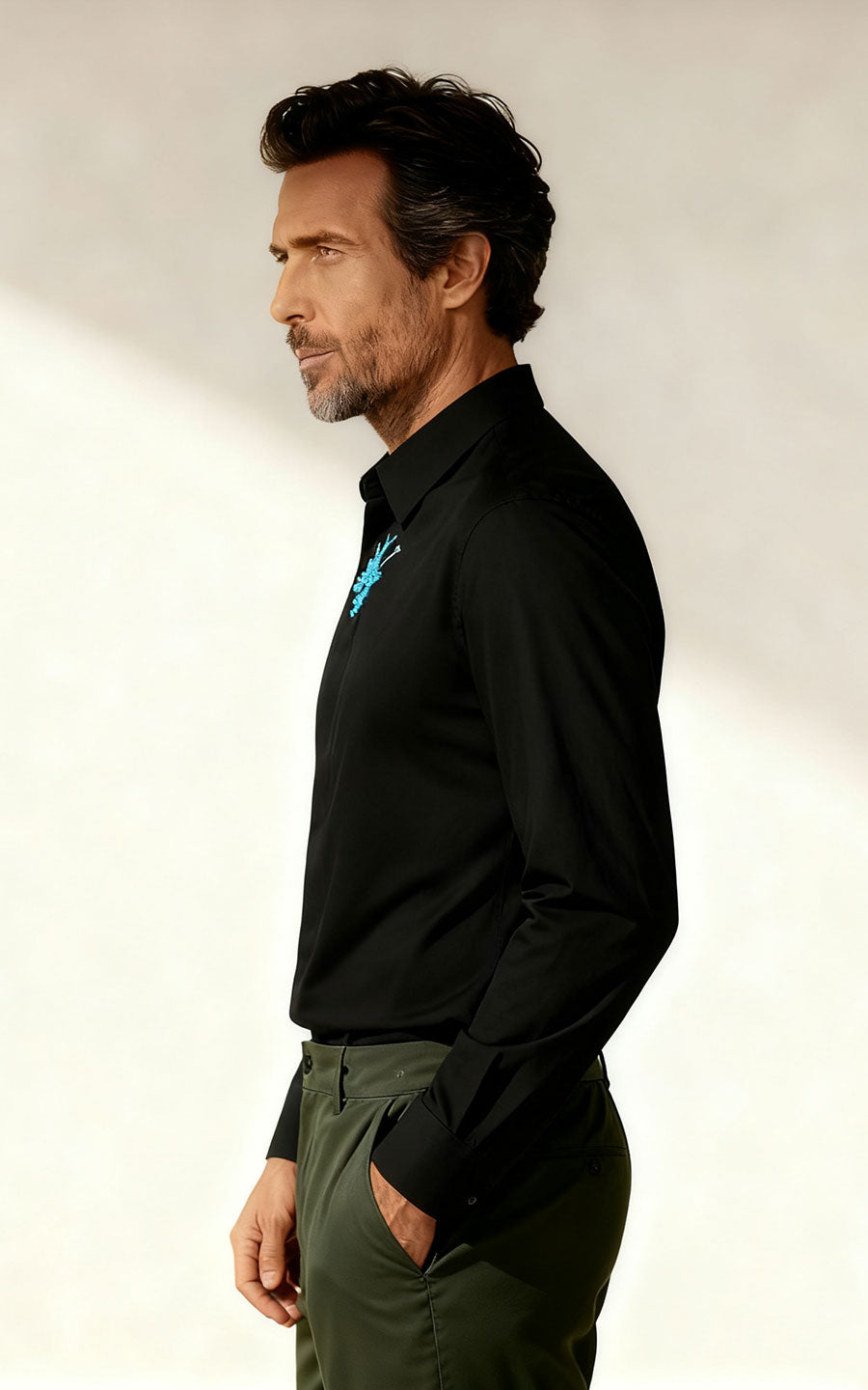 Custom Black Dragon Embroidered Dress Shirt - Tailored Fit