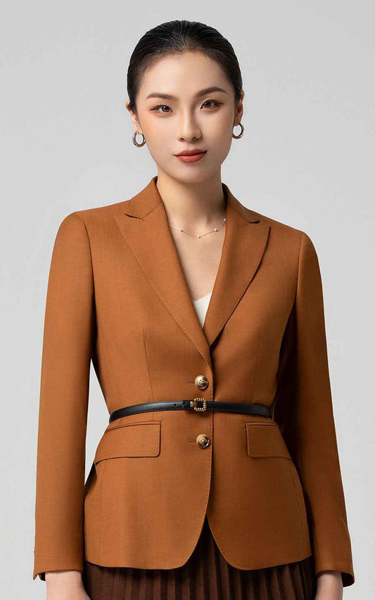 Elegant Brown Blazer with Belt - Women's Tailored Jacket