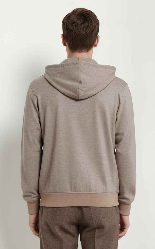 Bespoke Beige Zip Hoodie Men Luxury Athleisure Jacket Coat