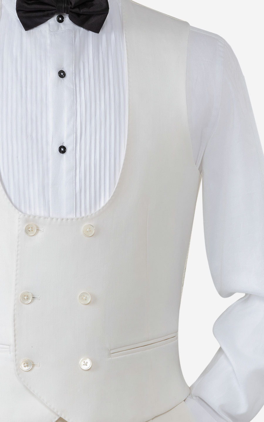 Milky white elastic vest side view - custom tailored