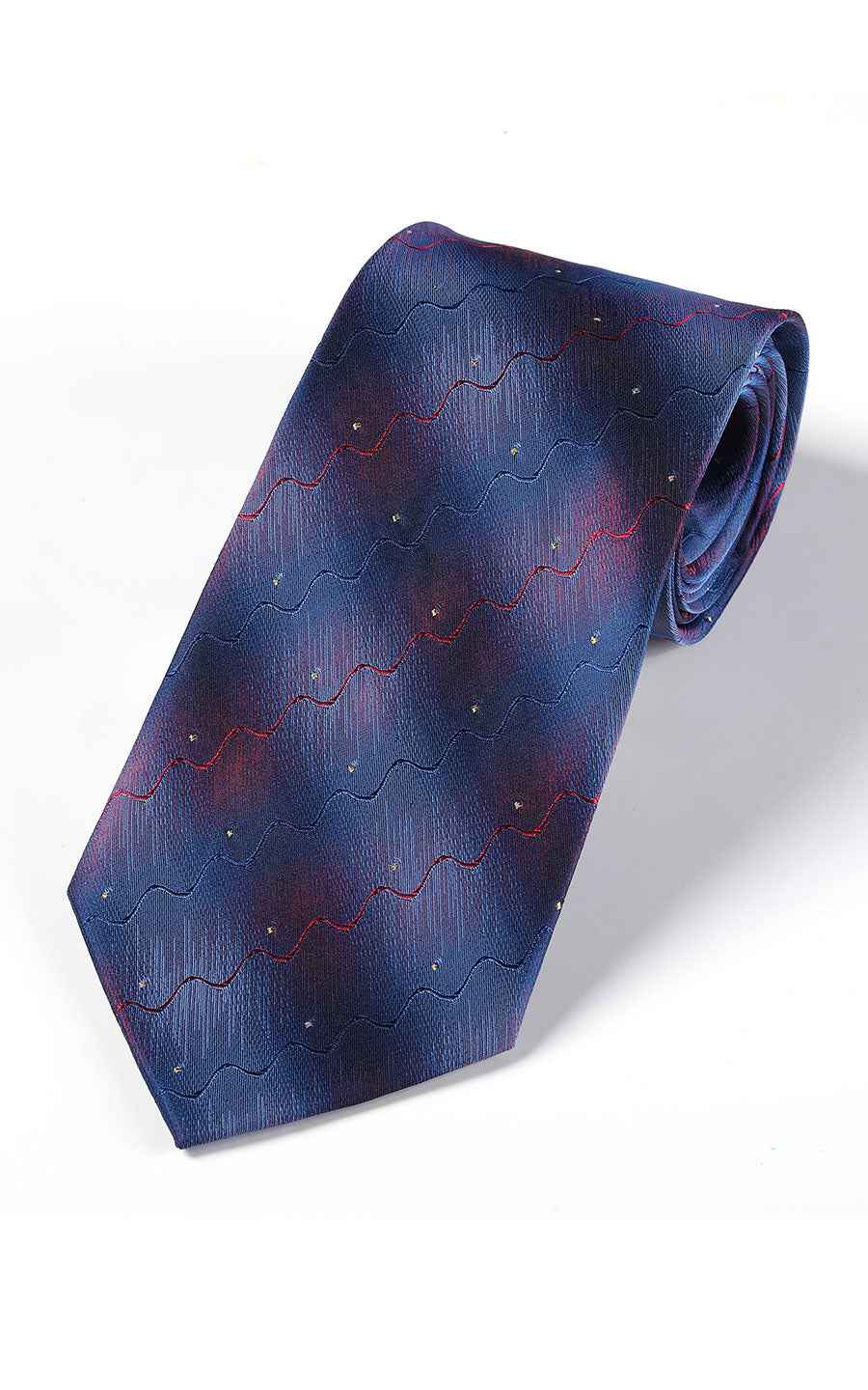 Navy blue wave pattern silk tie - premium men's necktie