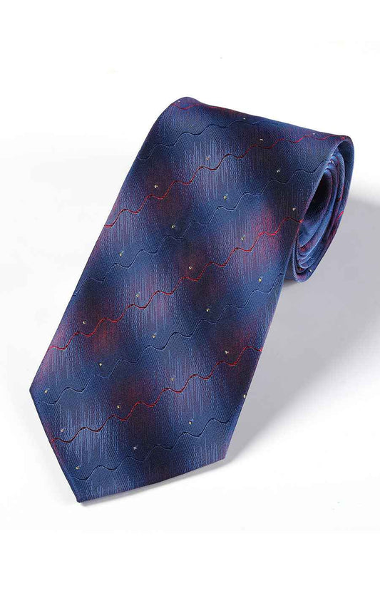 Navy blue wave pattern silk tie - premium men's necktie