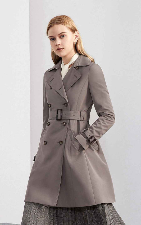 Classic Double-Breasted Trench Coat - Taupe