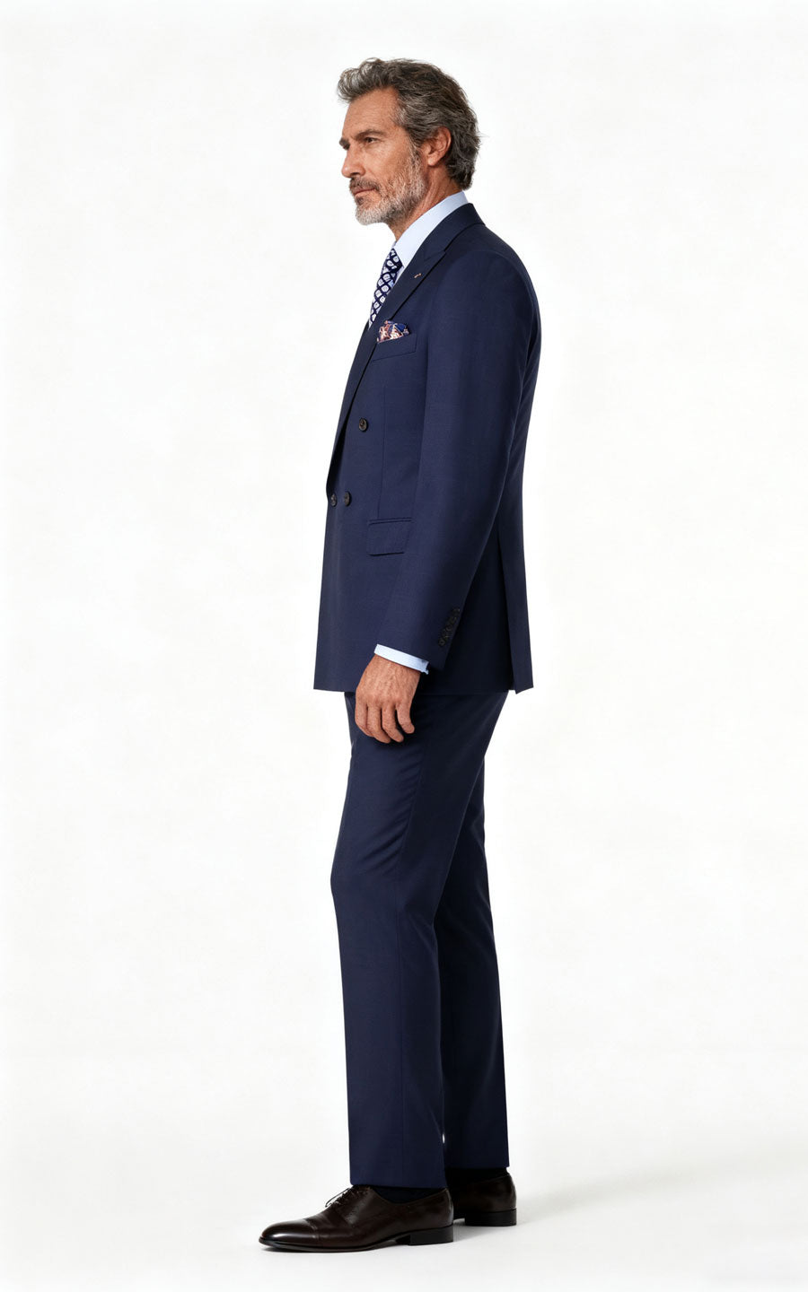 Navy Blue Grid Custom Tailored Business Suit - Bespoke