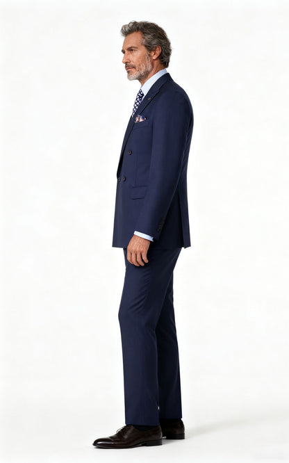 Navy Blue Grid Custom Tailored Business Suit - Bespoke