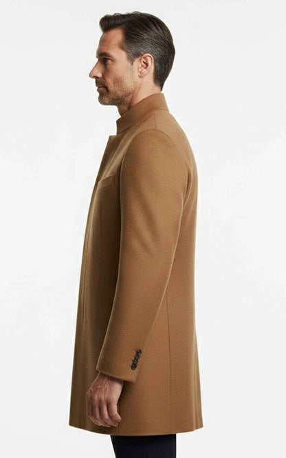 Men's Dark camel stand-up collar business casual custom wool coat