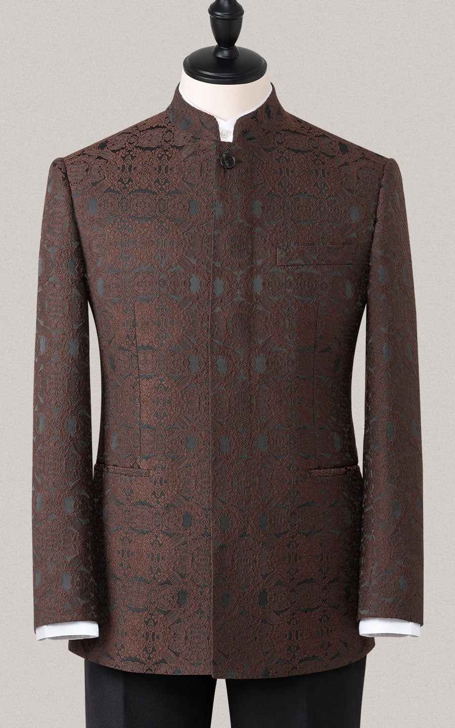 Men's Brown Brocade Chinese Wedding Jacket - Custom