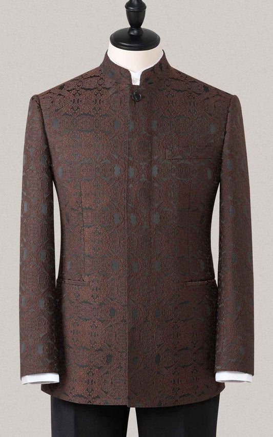 Men's Brown Brocade Chinese Wedding Jacket - Custom