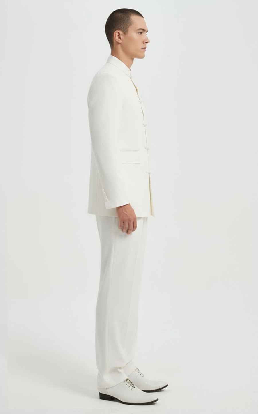 Classic Bamboo Embroidered Chinese Tang Suit Set - Ivory White