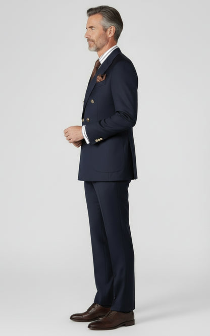 Premium Navy Business Custom Suit Set Tailored Mens Wool