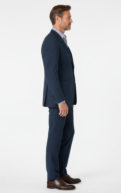 Mens Business Formal Navy Wool Custom Suits Set