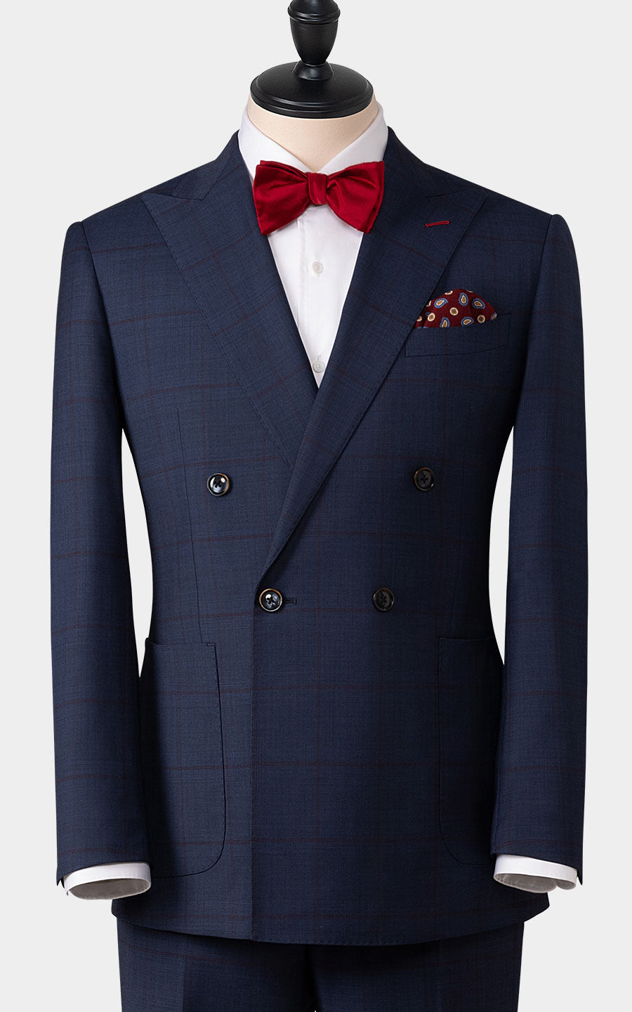 Navy blue plaid bespoke suit front view custom online