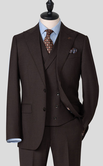 Brown twill bespoke suit front view custom tailored