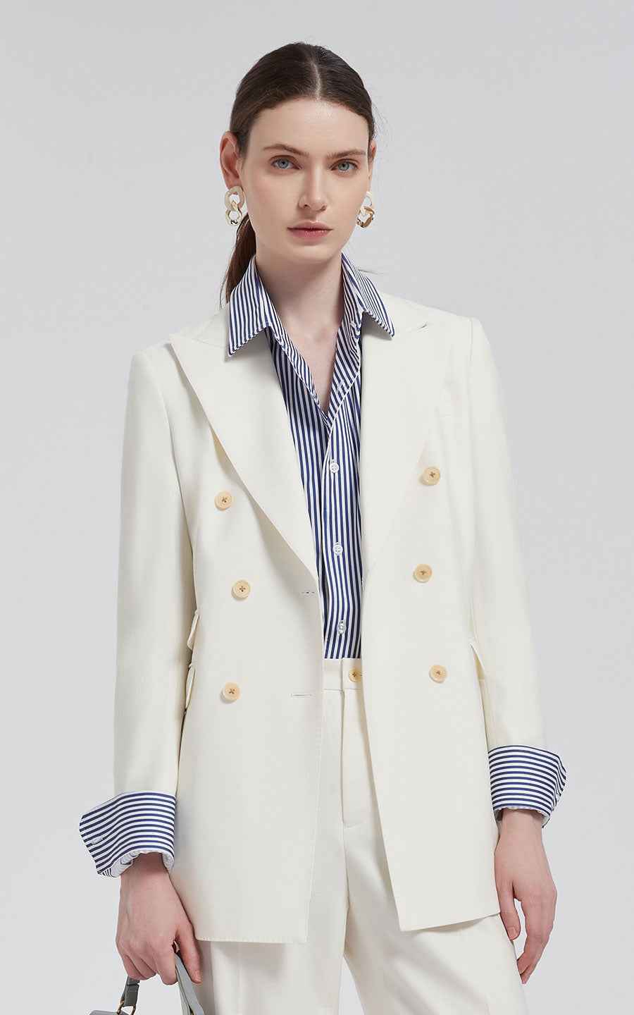 Women's White Blazer Suit - Double-Breasted Set