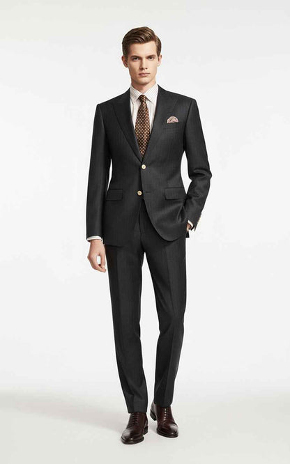 Men's Dark Gray Vertical Strip Business Custom Suit Set