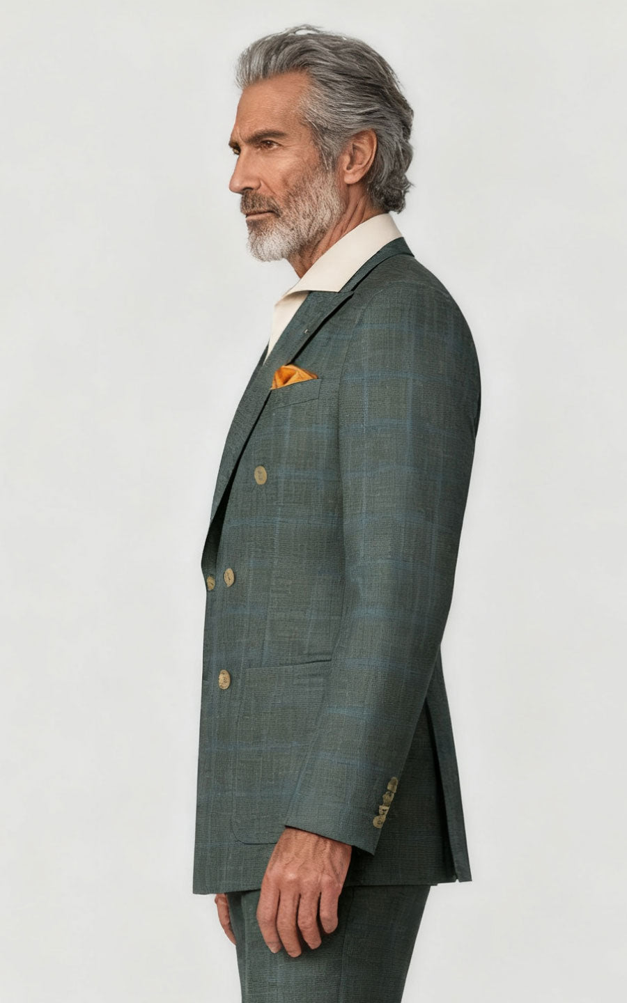 Custom Gray-Green Plaid Linen Blazer - Tailored Suit