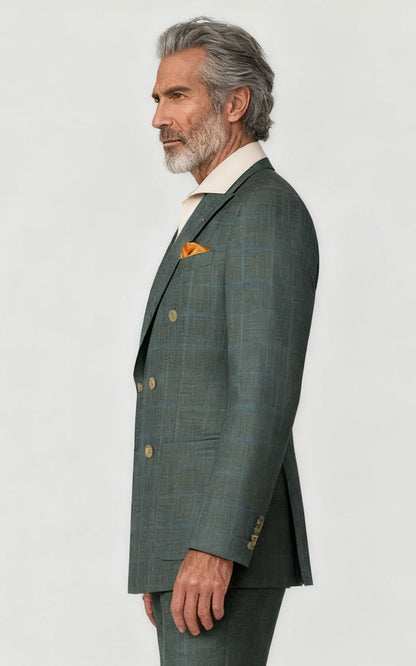 Custom Gray-Green Plaid Linen Blazer - Tailored Suit