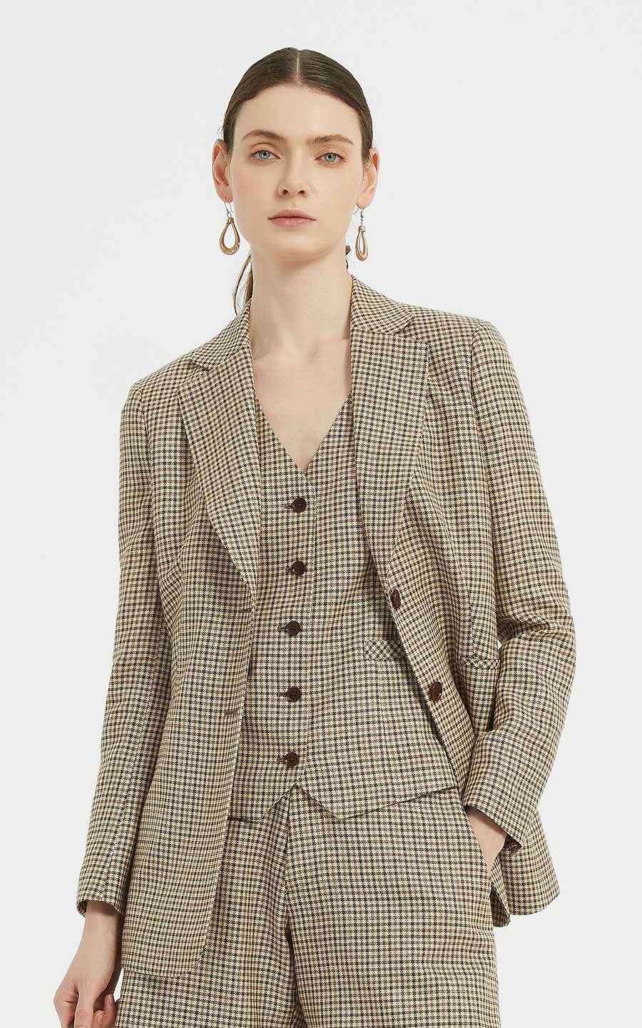 Custom Suits - Houndstooth Blazer Dress with Pockets