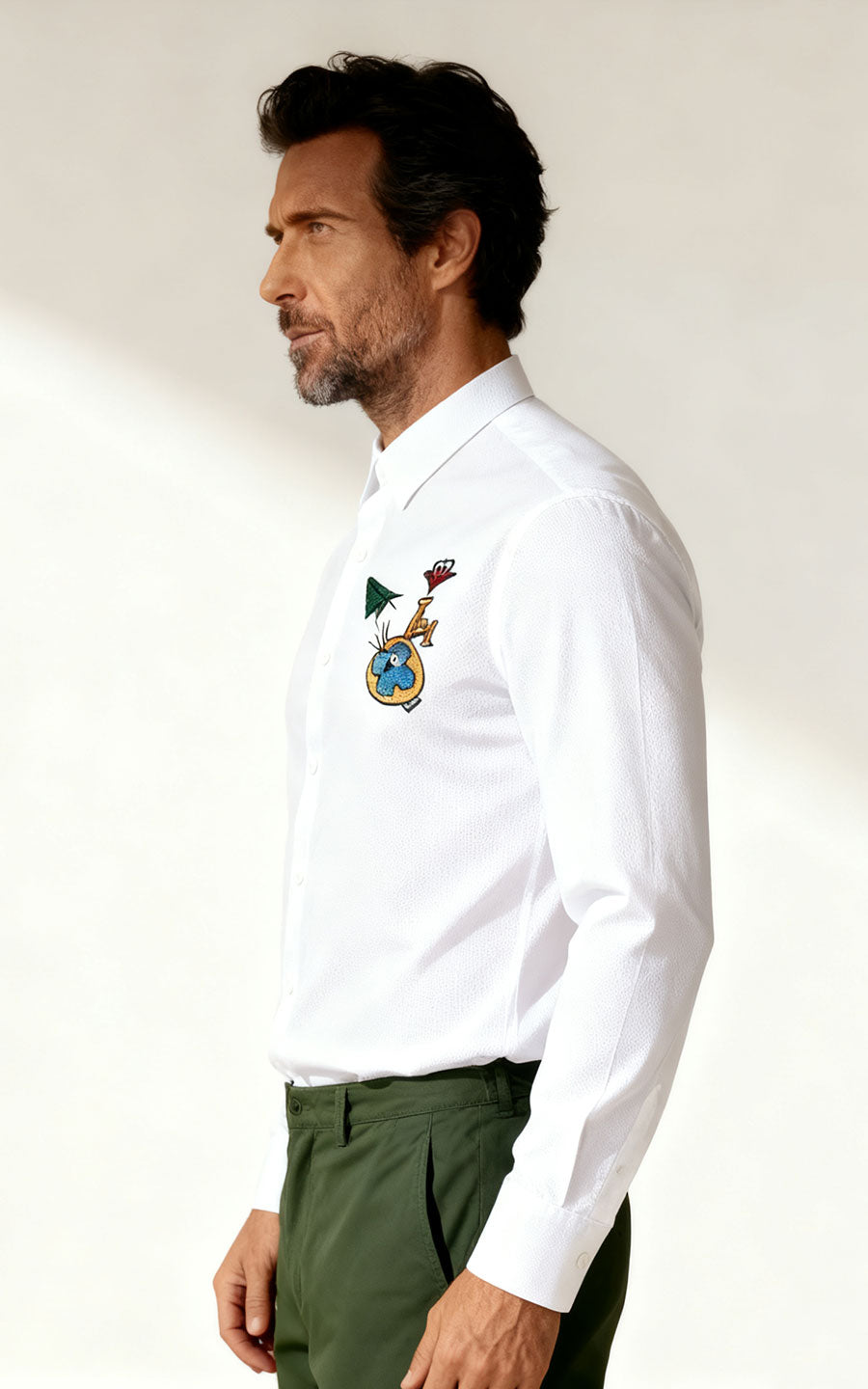 Men's Custom Tailored Shirts - Embroidered White Fabric