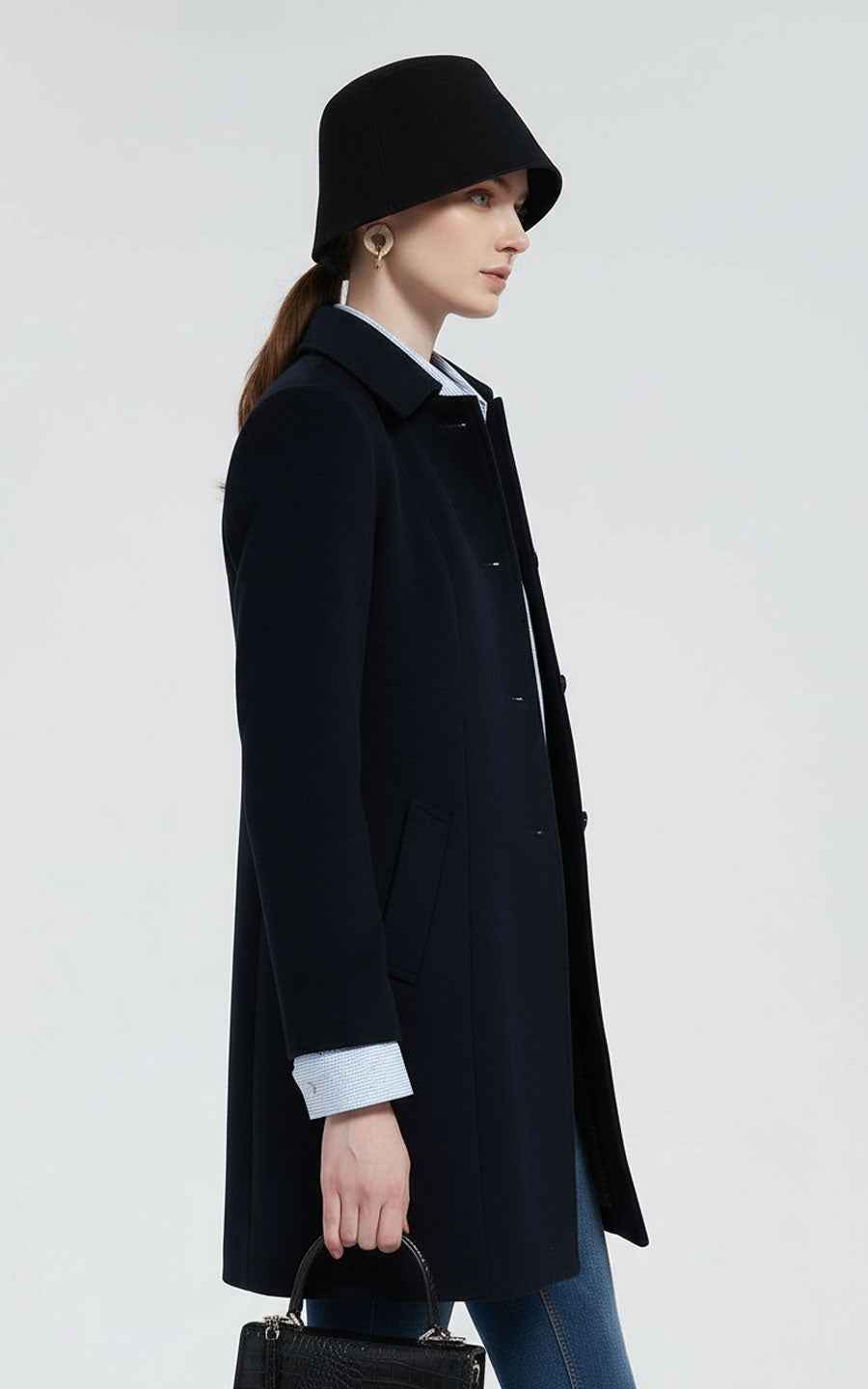 Black Customized Windbreaker Women's Long Jacket Coat