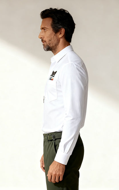 White Shirt with Cute Fox Embroidery - Custom Tailored