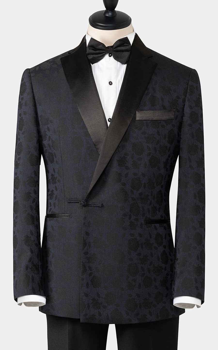 Men's Black Brocade Evening Suit - Custom Groom Wedding Attire