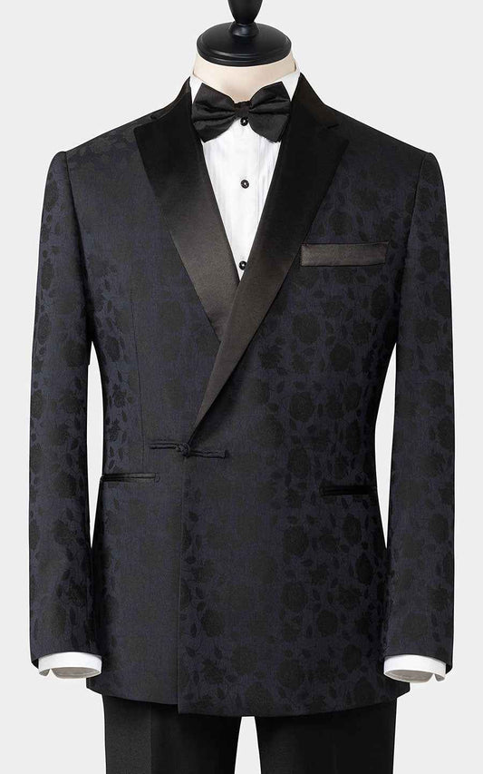 Men's Black Brocade Evening Suit - Custom Groom Wedding Attire