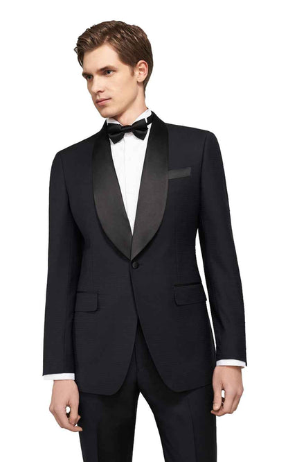 Men's navy blue shawl collar custom formal dress suit coat