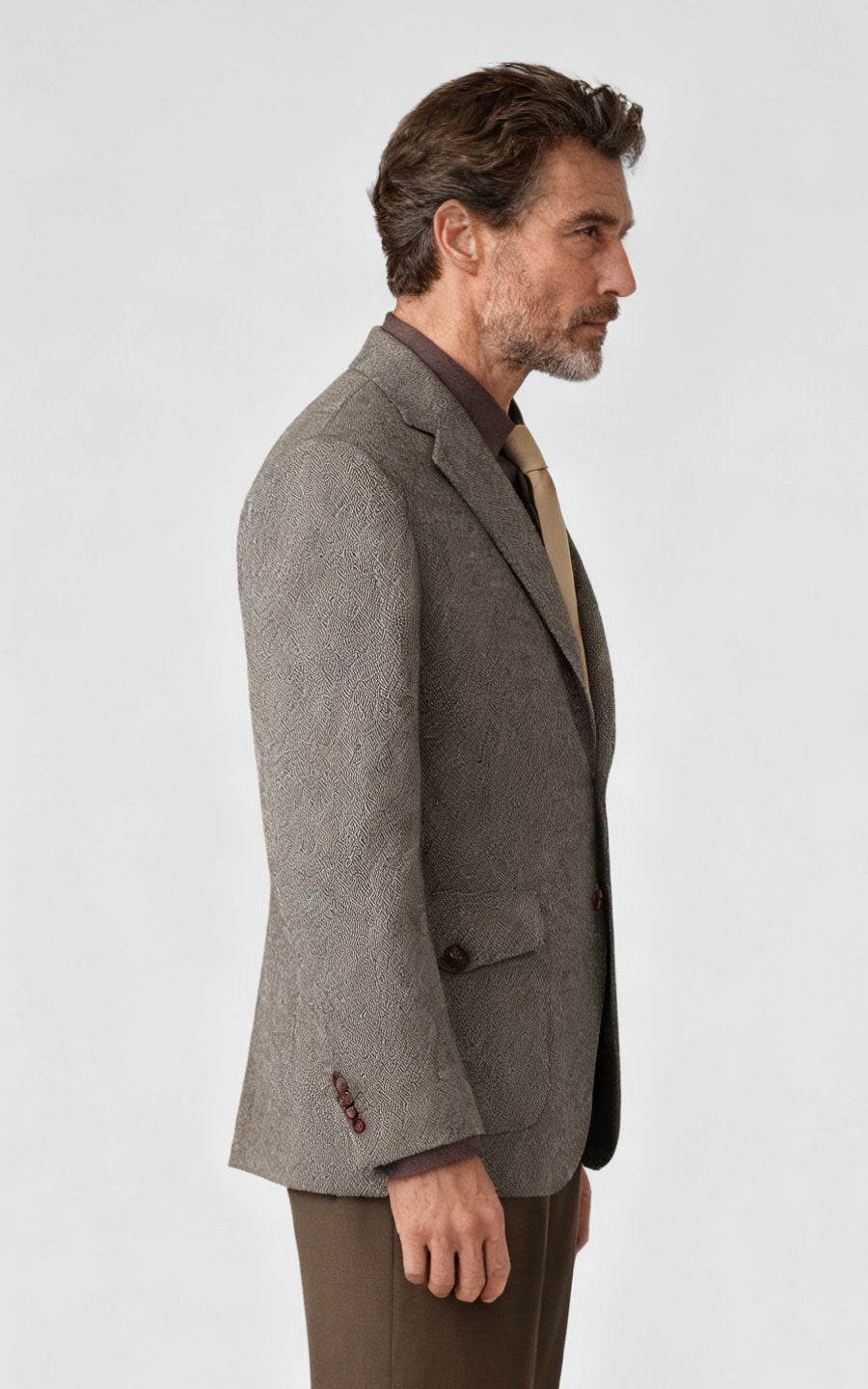 Men's Brown Herringbone Wool Blazer - Business Custom