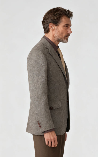 Men's Brown Herringbone Wool Blazer - Business Custom