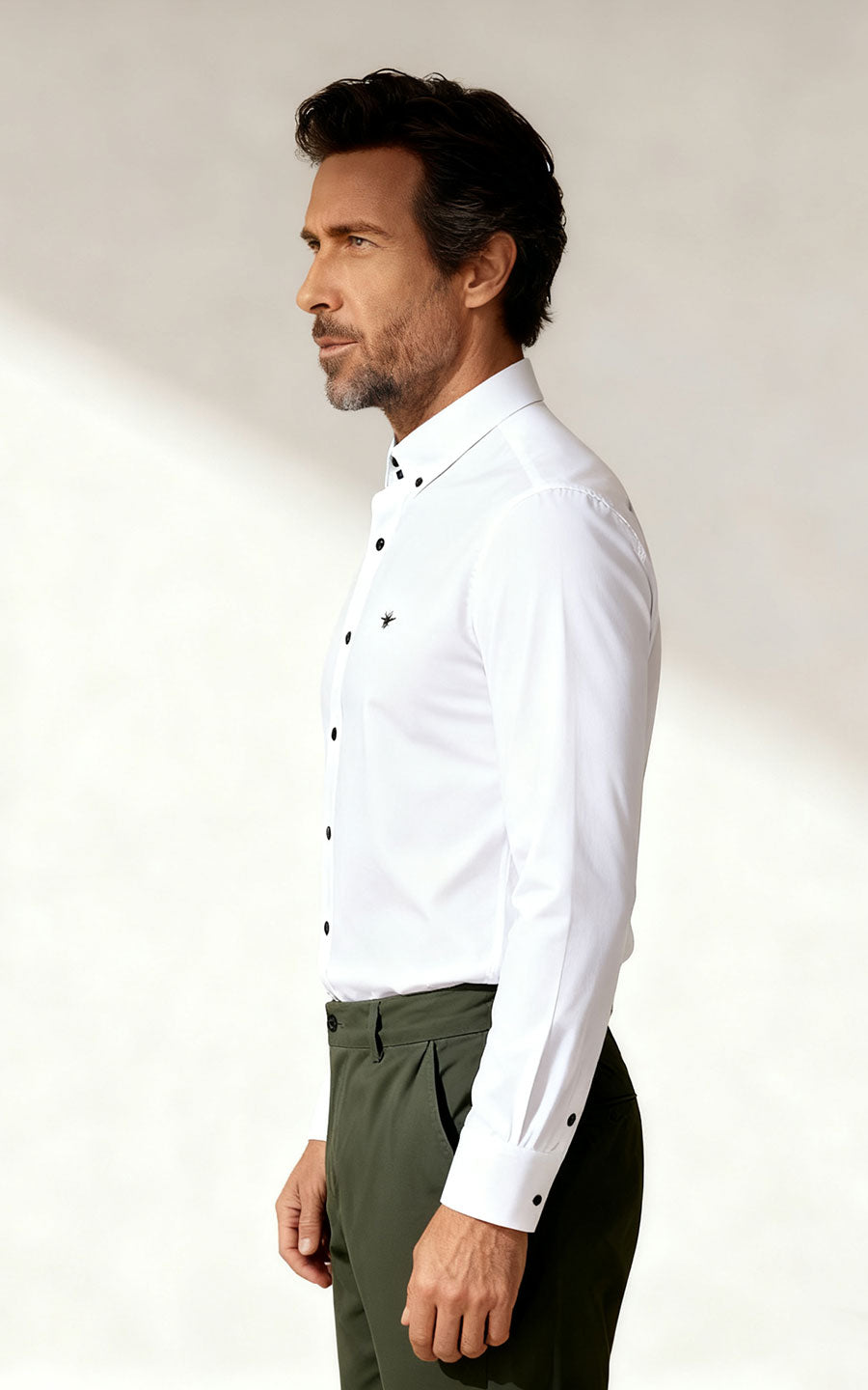 Custom White Dress Shirt - Black Buttons | Men's Tailored