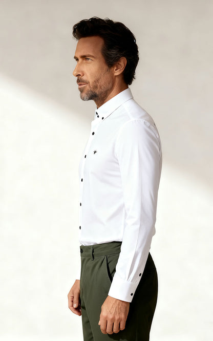 Custom White Dress Shirt - Black Buttons | Men's Tailored