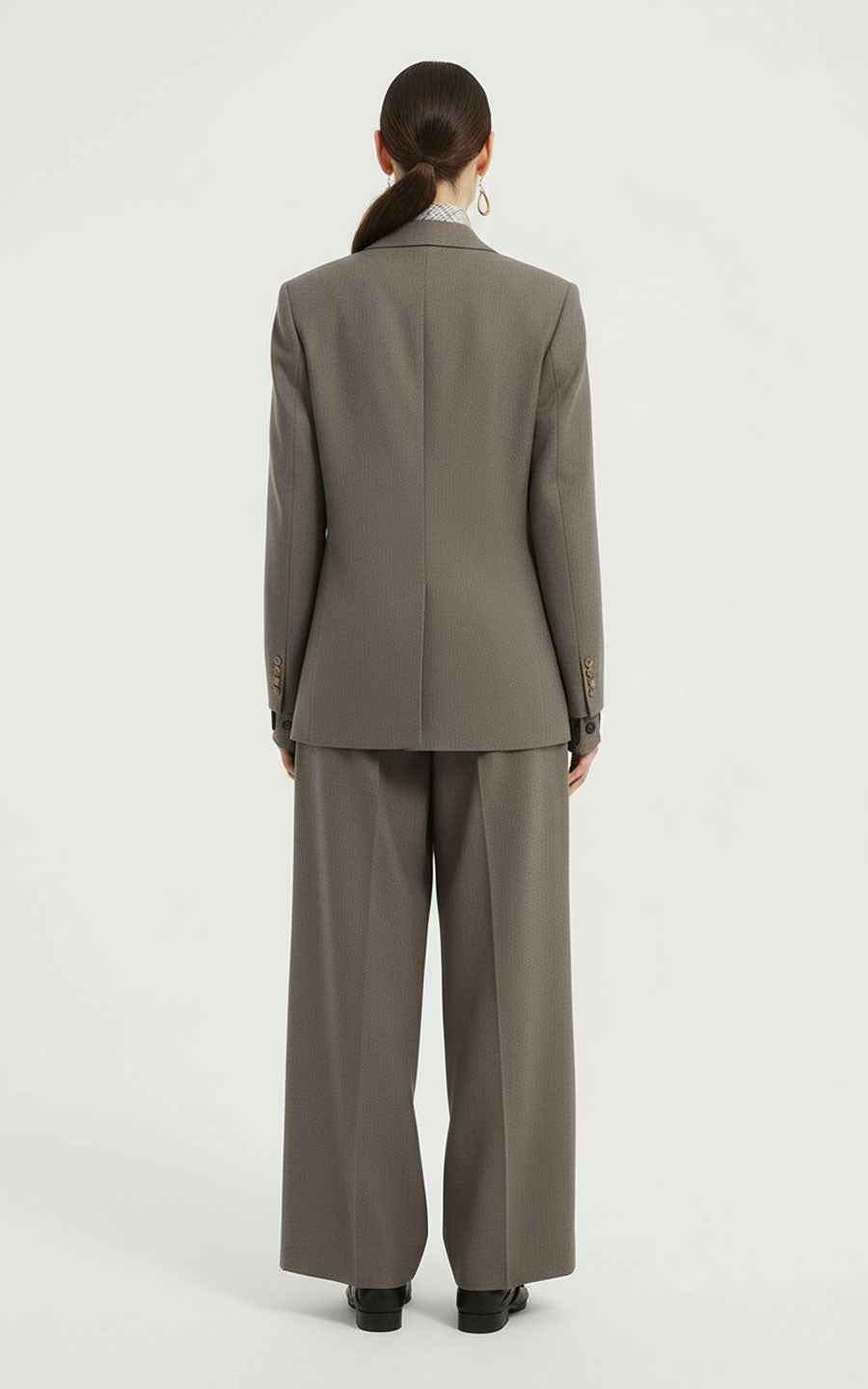 Tailored Blazer Set - Gray & Wide-Leg Trouser