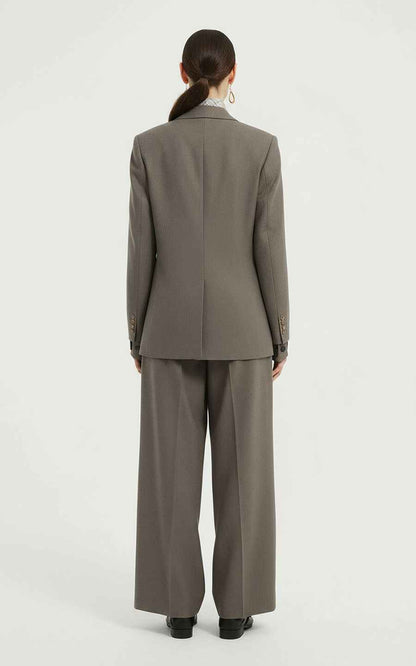 Tailored Blazer Set - Gray & Wide-Leg Trouser