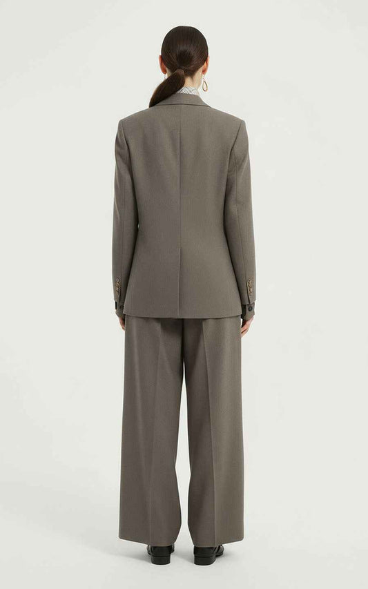 Tailored Blazer Set - Gray & Wide-Leg Trouser