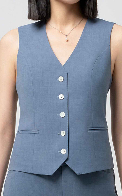 Slate Blue Professional Vest Pants Set - Tailored Fit