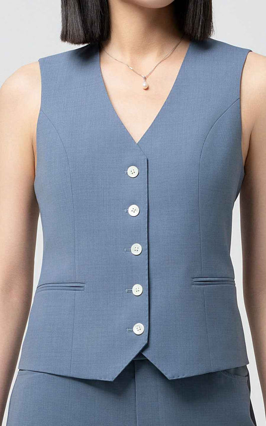 Slate Blue Professional Vest Pants Set - Tailored Fit