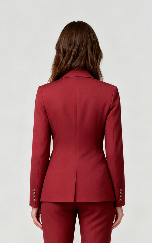 Burgundy Double-Breasted Blazer Women's Professional