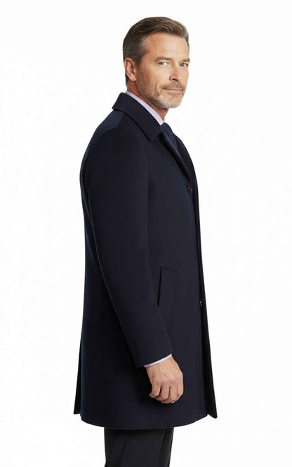 Men's Wool Overcoat Dark Blue Custom Business Wool Coat