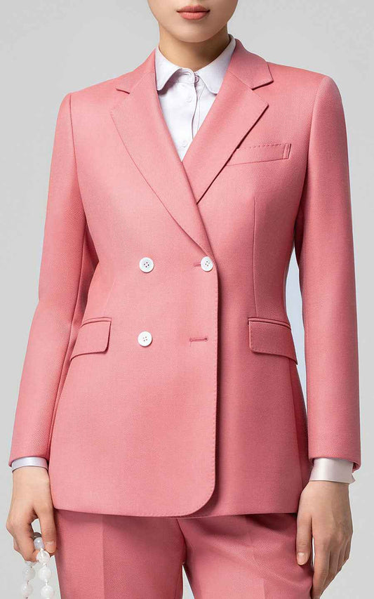 Women's Pink Business Suit Set - Double Breasted Blazer