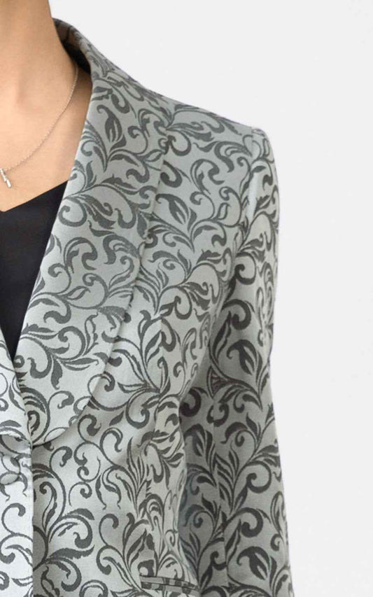 Elegant Gray Paisley Print Double-Breasted Blazer